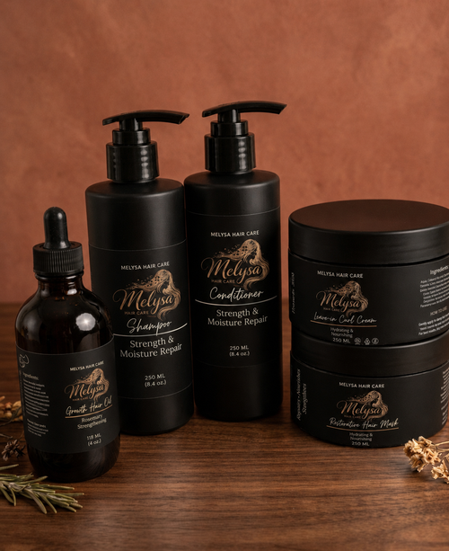 Melysa Hair Care bundle — growth oil, curl cream, and repair mask set