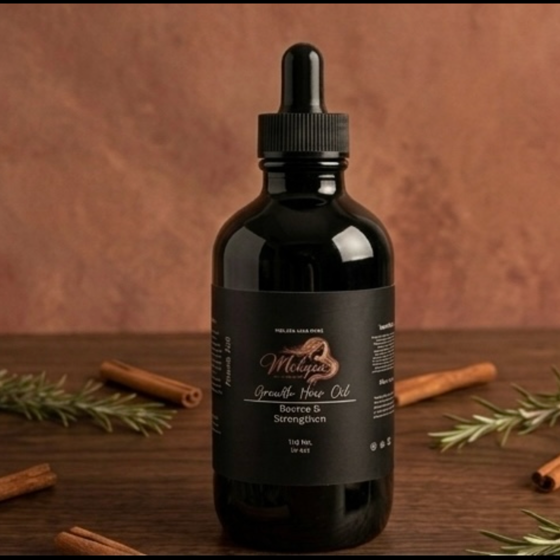 Melysa Hair Growth Oil bottle with castor, black seed, and pumpkin seed oil